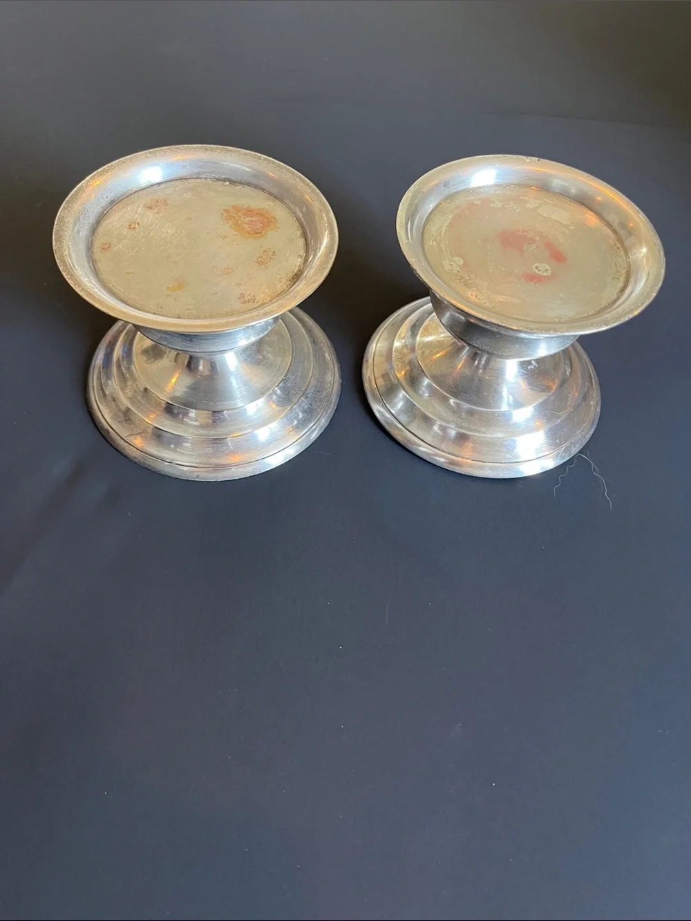 Crate&Barrel Silver Metal Pillar Candle Holders - Set of 2